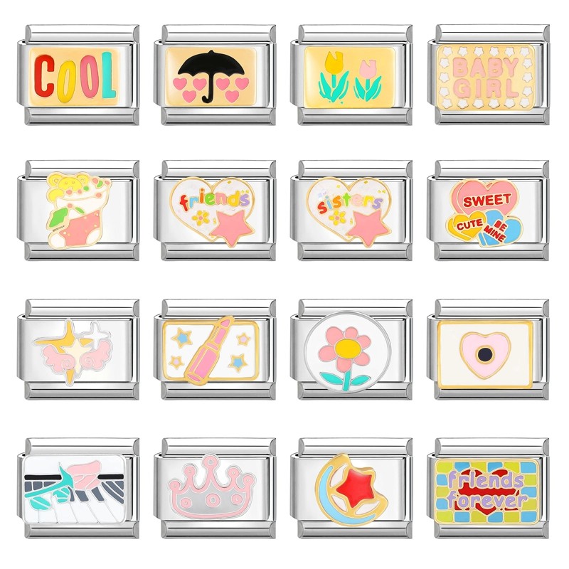 Popular Love Unicorn Heart Pink Flower Italian Charm Links Fit 9mm