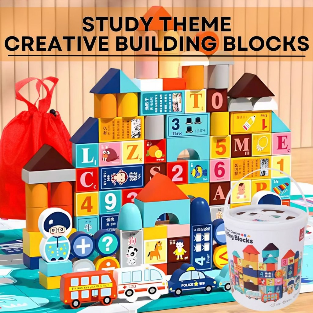 BYJ Wooden Study Theme Creative Building Blocks Letter Recognition ...