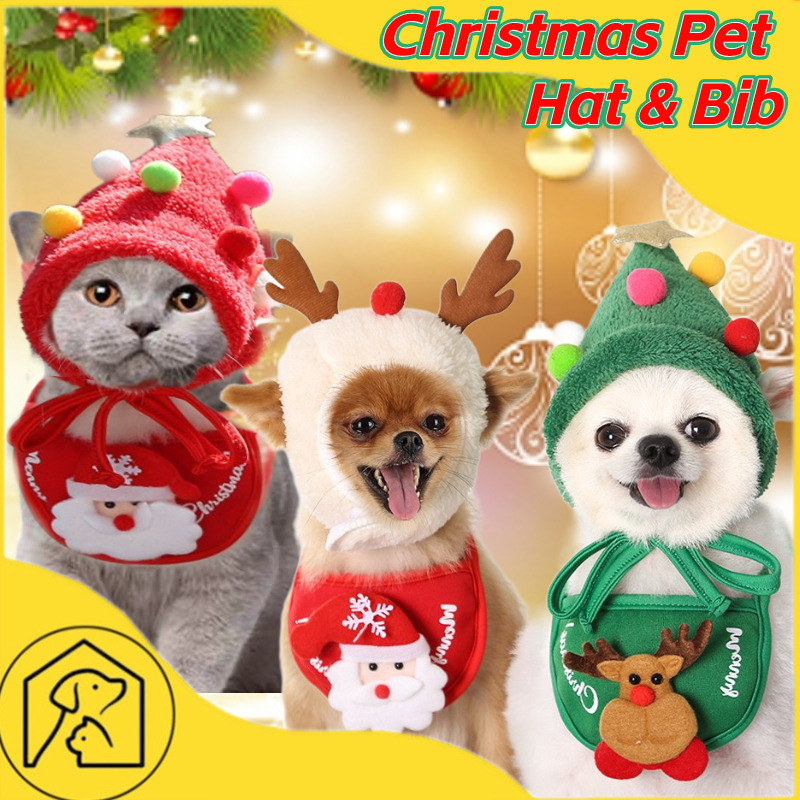 Pet Christmas Hat Fluffy New Year Pet Bib Dog Costume Cat Christmas