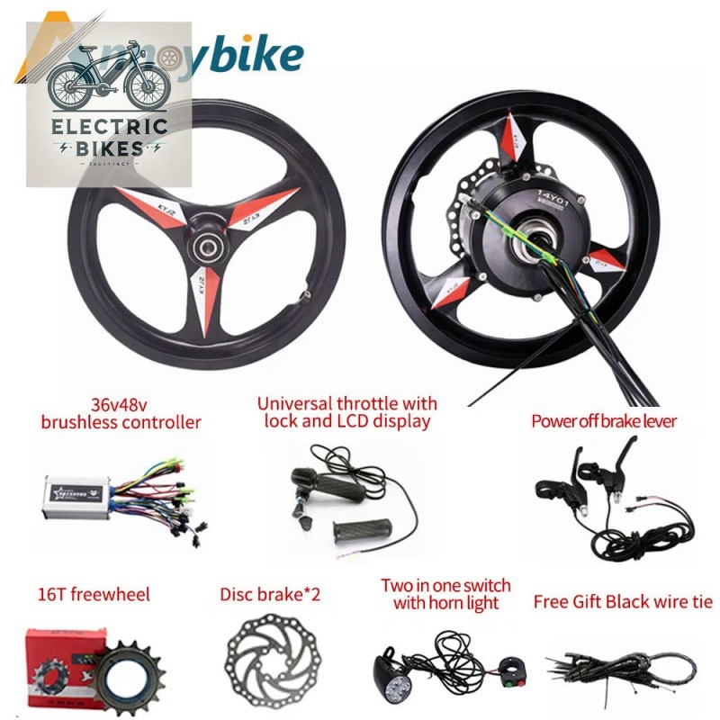 14 inch 36V48V 350W Hub Motor Wheel Kit with Front Wheel Mountain Bike