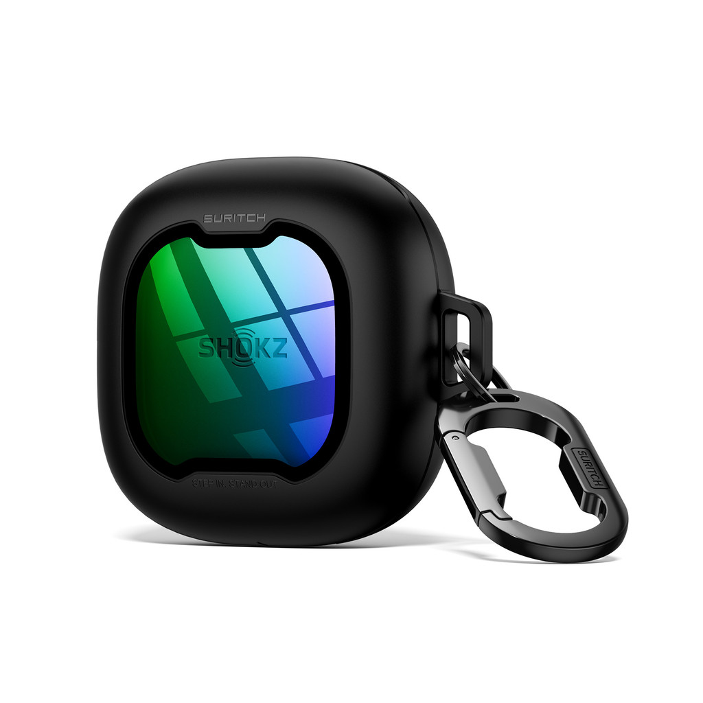 Custodia Antiurto Per Shokz OpenFit 2/2+ – Cover Con Chiusura Magnetica, Moschettone E Kit Di Pulizia, Trasparente Con Finitura Iridescente – Nero