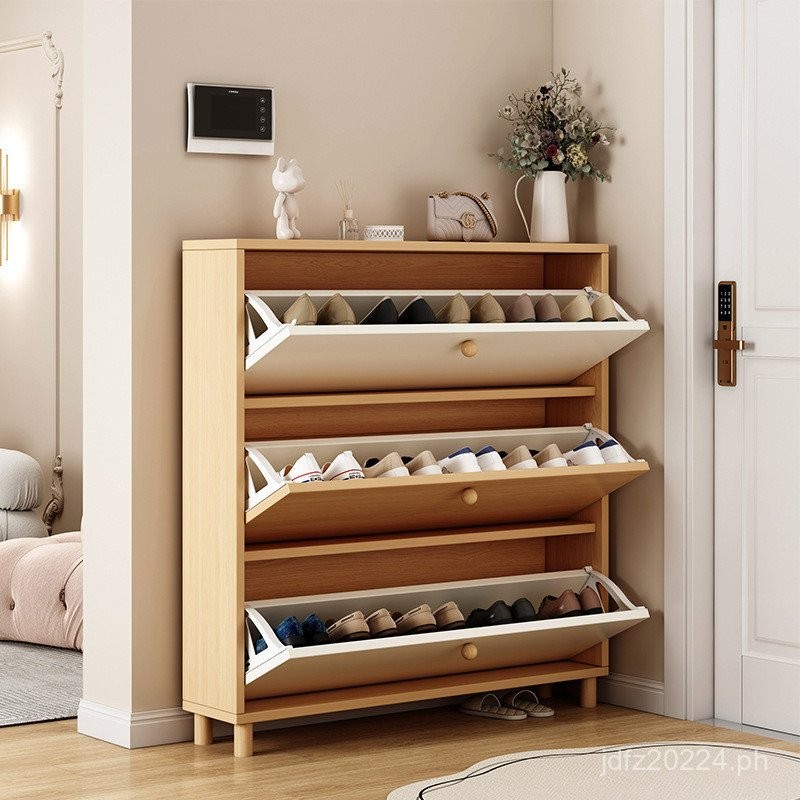 Simple Shoe Rack Storage Thin Wind Flip Bucket Entryway Home Cream Shoe ...