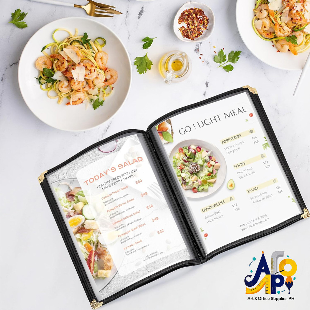 A4 Size PU Leather Menu Book For Restaurant 8/6/4/2 Page Super Durable ...