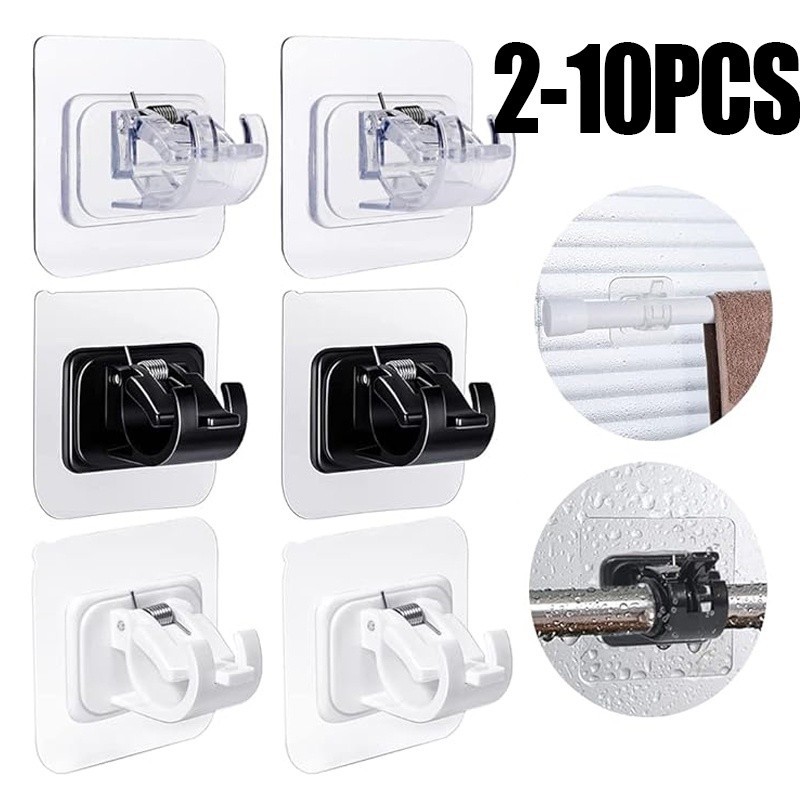 Bathroom Adjustable Curtain Rod Clips Sticker / Wall-Mounted No Drill ...