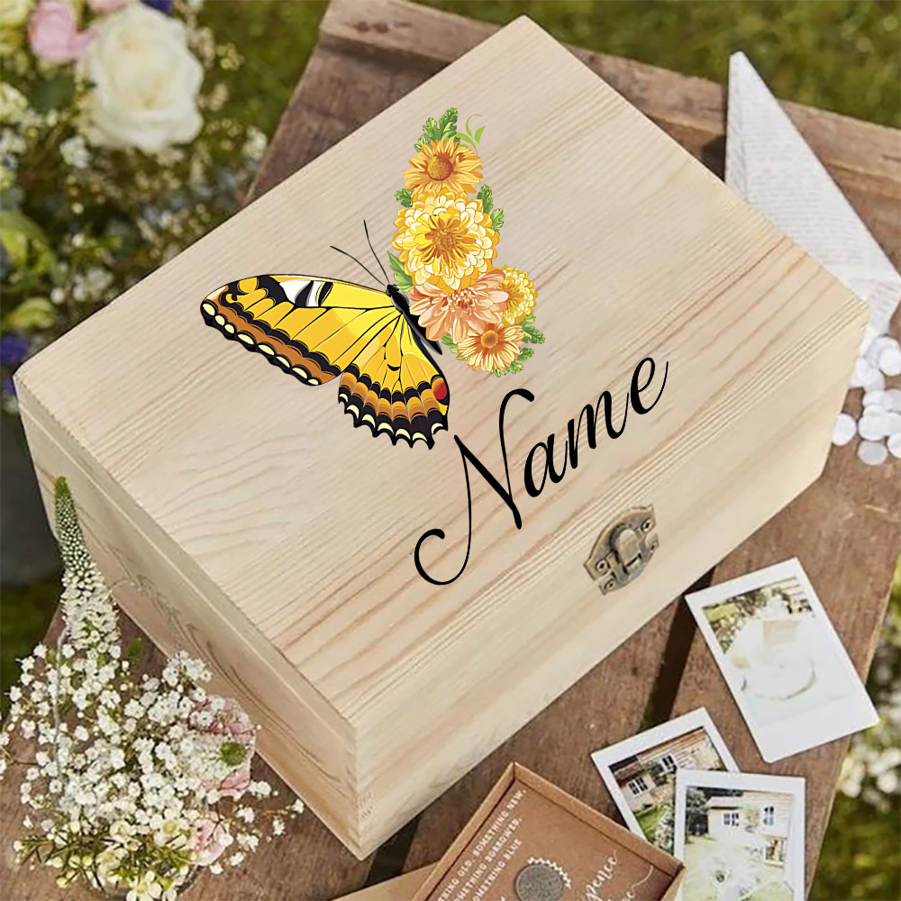Personalized Butterfly Design Customized Wooden Baby Memory Box ...