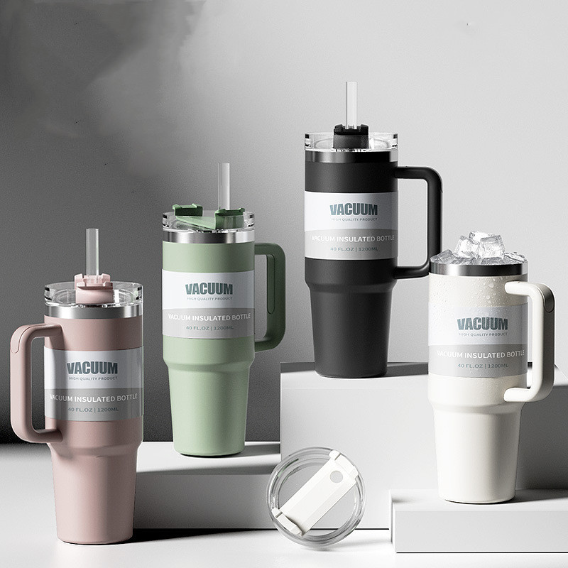 1200ml Stainless Steel Thermos Coffee Mug With Straw Large Capacity ...