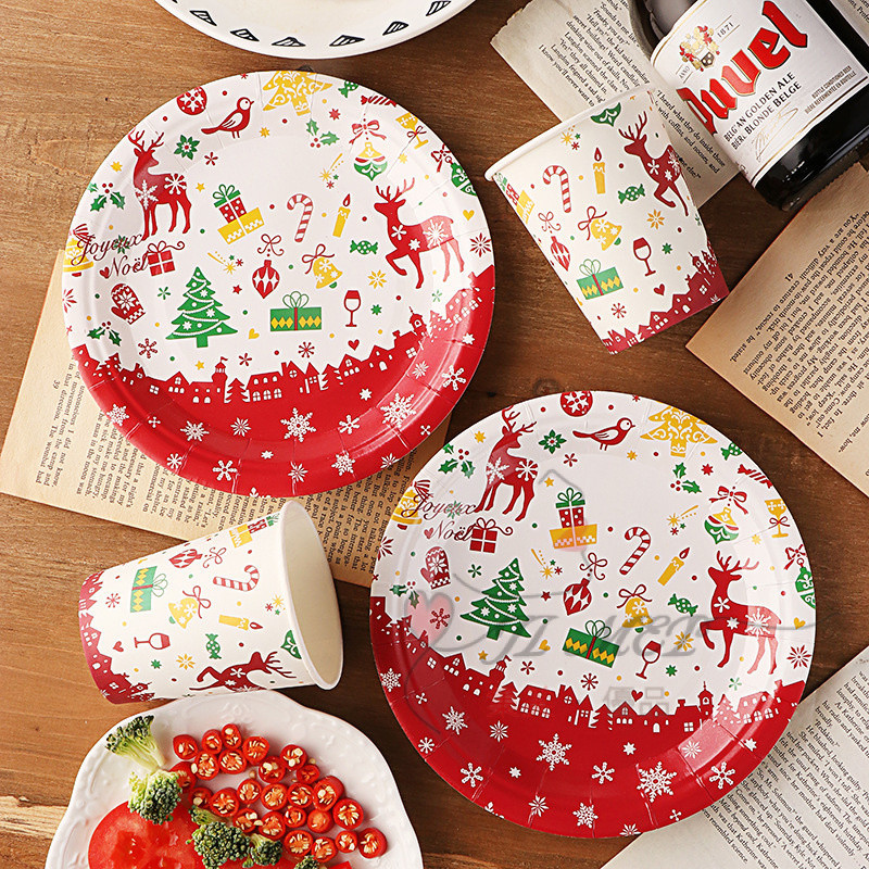 Christmas Disposable Paper Cup Paper Pallet Party Disposable Tableware ...