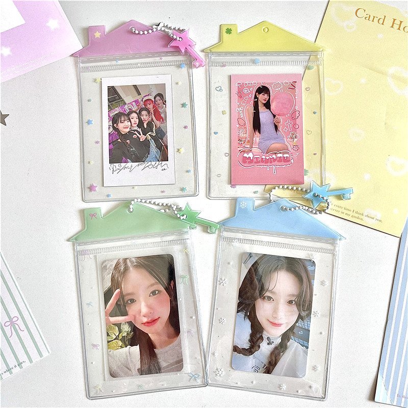 Photocard Holder Keychain Kpop With Landyard Pink Cute Transparent Acrylic Card Case Sleeves K-Pop Photo Cards Protector With Heart Butterfly Charm Strap Korean ID Card Holder For Women Girls - View #14