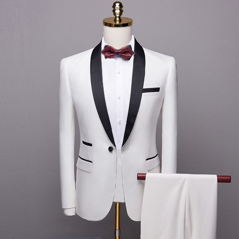 Men's Groomsmen Stage Dress Youth Host Performance Suit (Top+Pants+Bow ...
