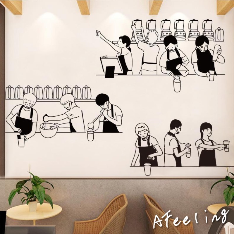 Cafe Background Wall Sticker Creative Milk Tea Shop Window Glass Door ...