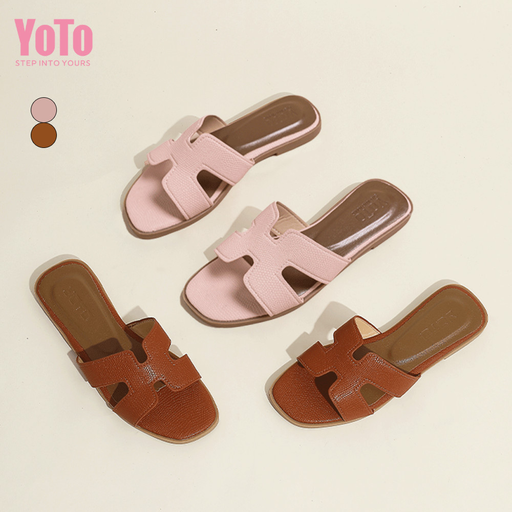 YOTO Fashion H-Shaped Strap Leather Sandals For Women Elegant Outdoor ...