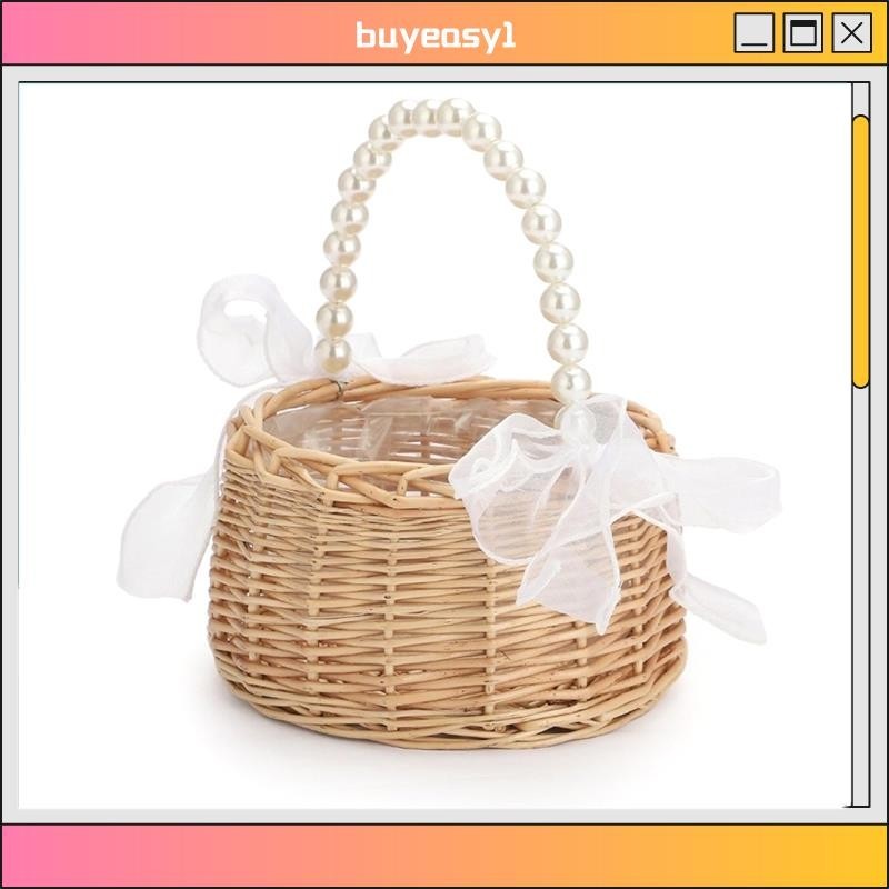 Wicker Flower Girl Basket for Weddings, Rattan Flower Basket Handmade