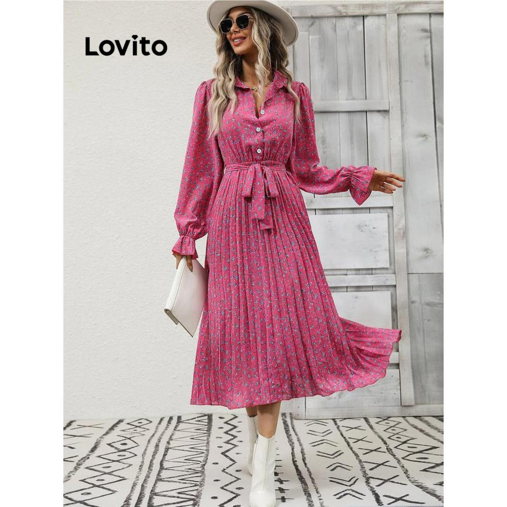 Ditsy Floral Pleated Belted Dress main image 1