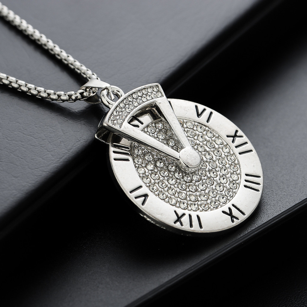 Roman Numeral Diamond Roulette Necklace Men's All-Match Hip-Hop Simple ...