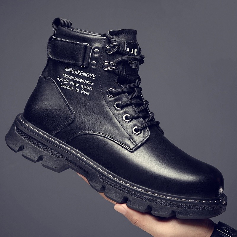 Men's Korean high top Doc Martens English style platform leather boots ...