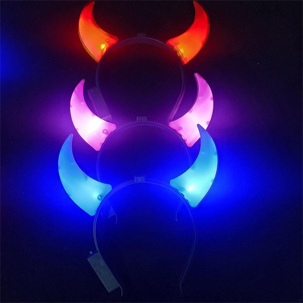 LED Devil Horns Headband Red Devil Horns Glitter Headwear Costume For 