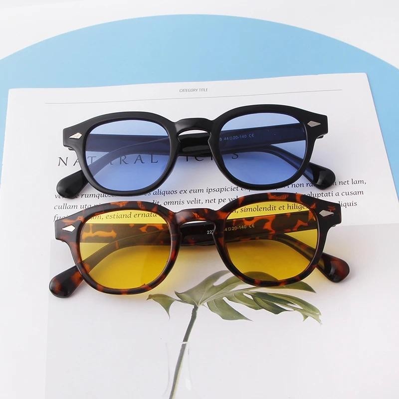 Tortoise Shell Round Sunglasses Retro Rivet Yellow Blue Lens Square Sun ...