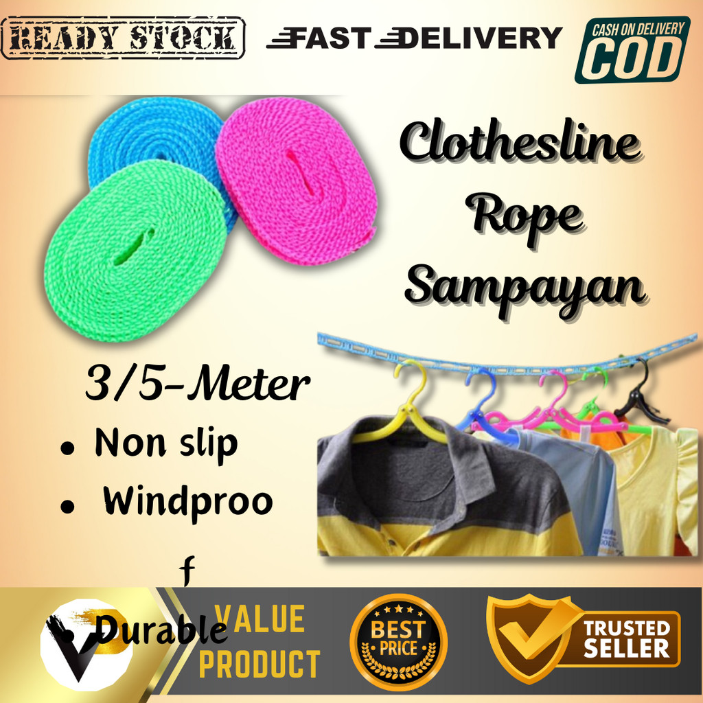 Sampayan Clothesline 3/5-Meter Clothes Dryer Outdoor Cloth Hanging Rope ...