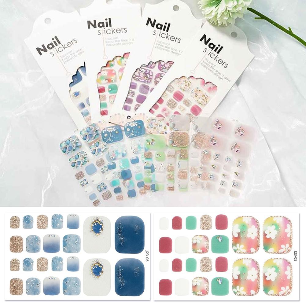 22Pcs/Set Toenails Sticker Fake Nails Glitter Design Fake Nails With ...