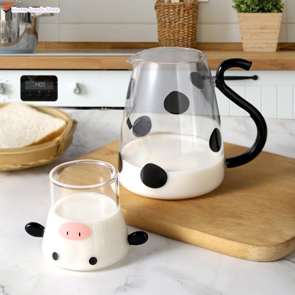 Cow Glass Water Pitcher with Glass Cup 500ml V-shaped Mouth Cow Glass ...