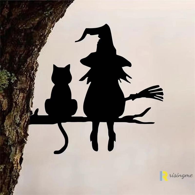 [Risingme] Cute Witch Cat Garden Stake On The Branch Yard Art Decor