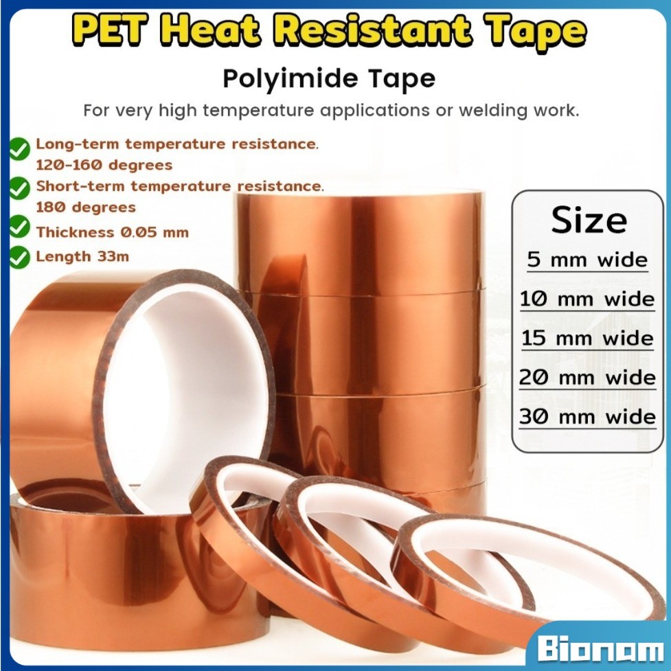 KLVN 1pcs 0.03mm Thickness Kapton Tape High Temperature Adhesive Tape Heat Resistant Polyimide Tape For Board Protection (Color : 33M, Size : 8mm