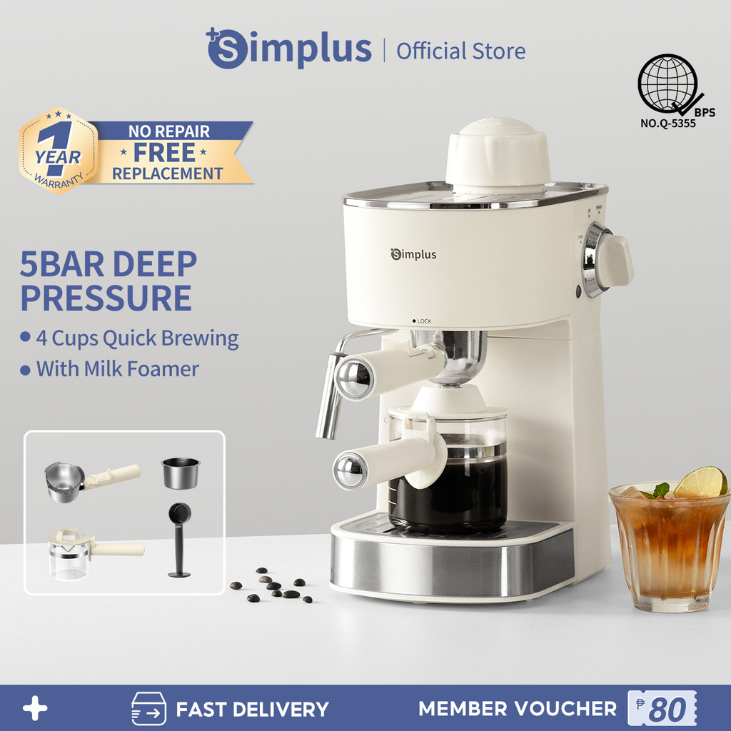 Simplus Coffee Machine Semi-Automatic Espresso Maker Steam Frothing ...