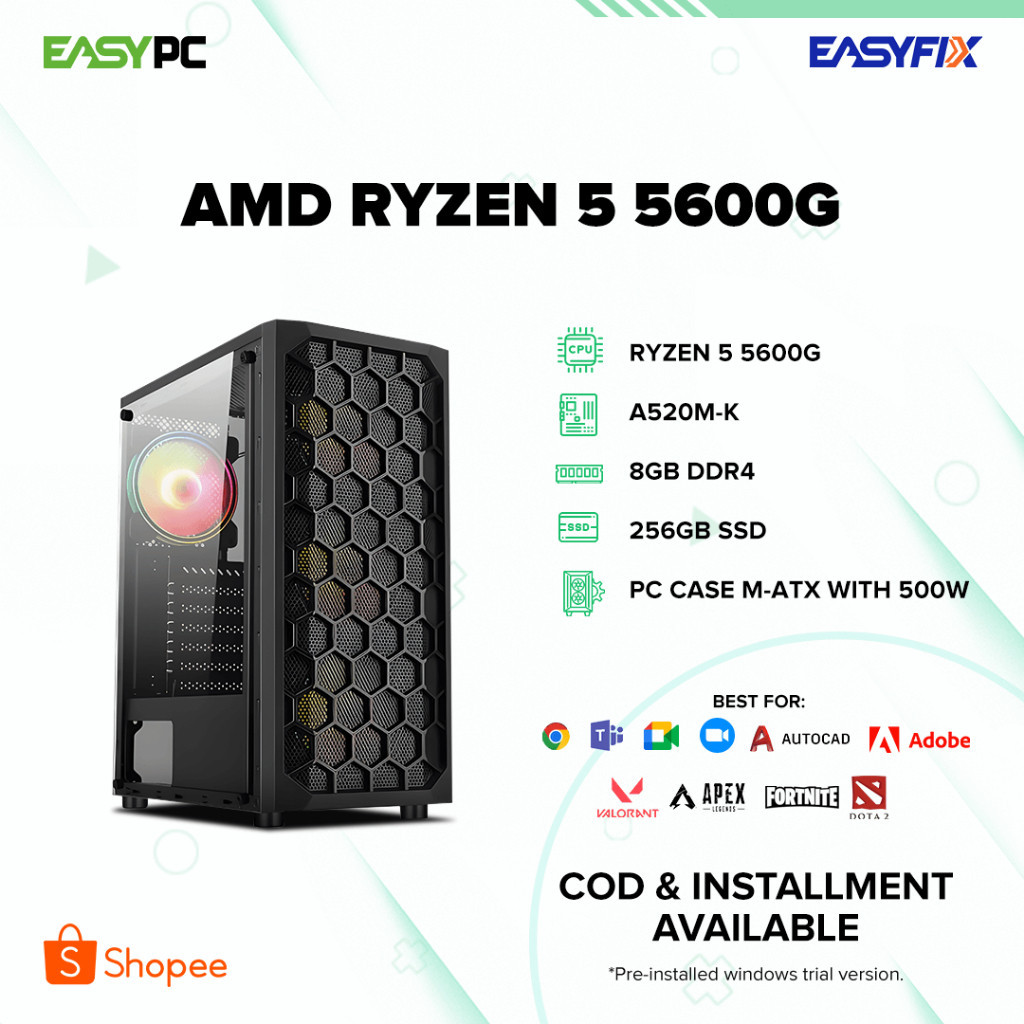 EasyPC| AMD Ryzen 5 5600G| A520| 16GB/8GB| 512/240/500GB| 500W/700| pc ...