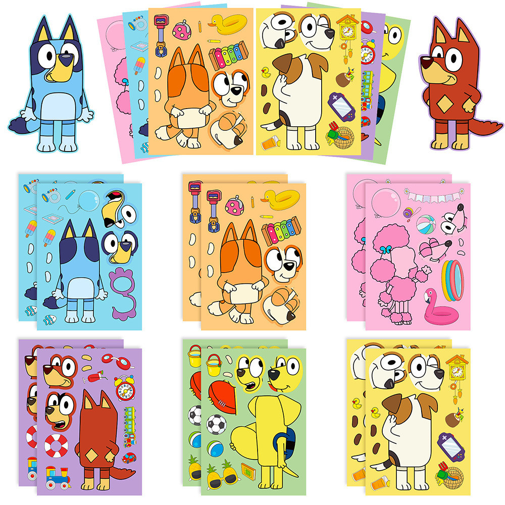 6 Pieces Dog Bluey Bluey Cartoon Puzzle Stickers Children Fun Handmade ...