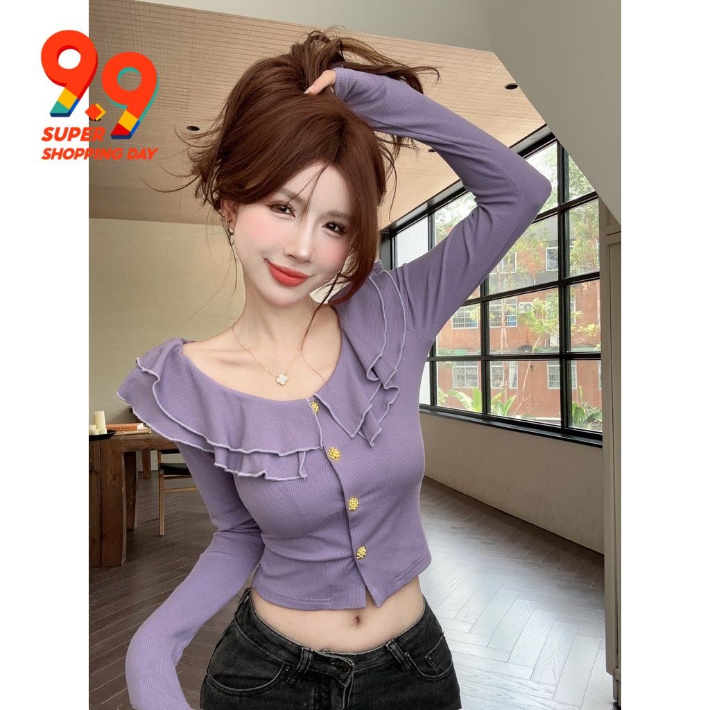 2025 Summer Sexy Shoulder Lotus Leaf Top Three-Point Shorts Wool Suit HZ0108 main image 0