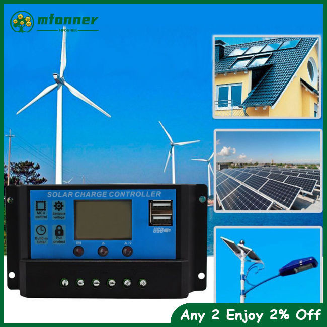 Mfonner Dual USB PWM 10/20/30A Solar Charge Controller 12V/24V LCD ...