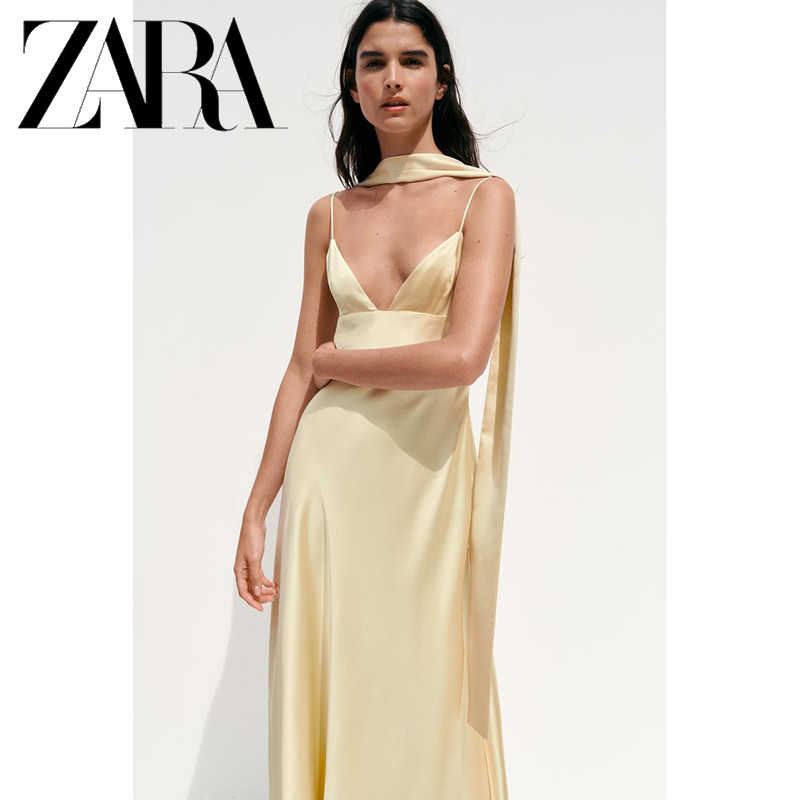 ZARA 25 new summer women's clothing, multiple colors available, thin scarf  decorated with satin texture long dress | Shopee Philippines