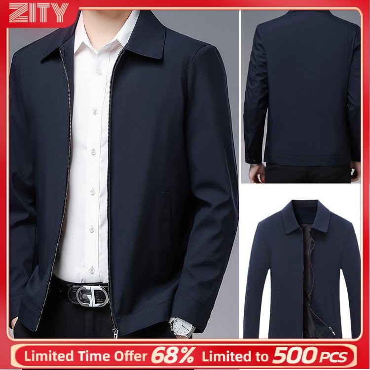 Business Men's Jacket Slim Fit Formal Thin Jacket Stand Collar Zip ...