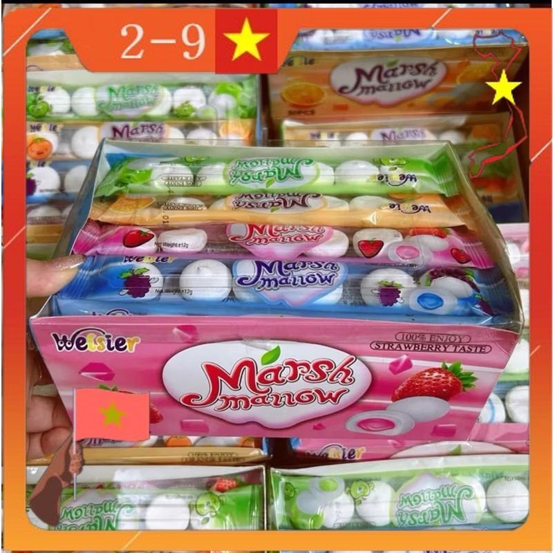 Fruit-flavored dumpling candy Box of 30 packs, Thai cotton marshmallow ...