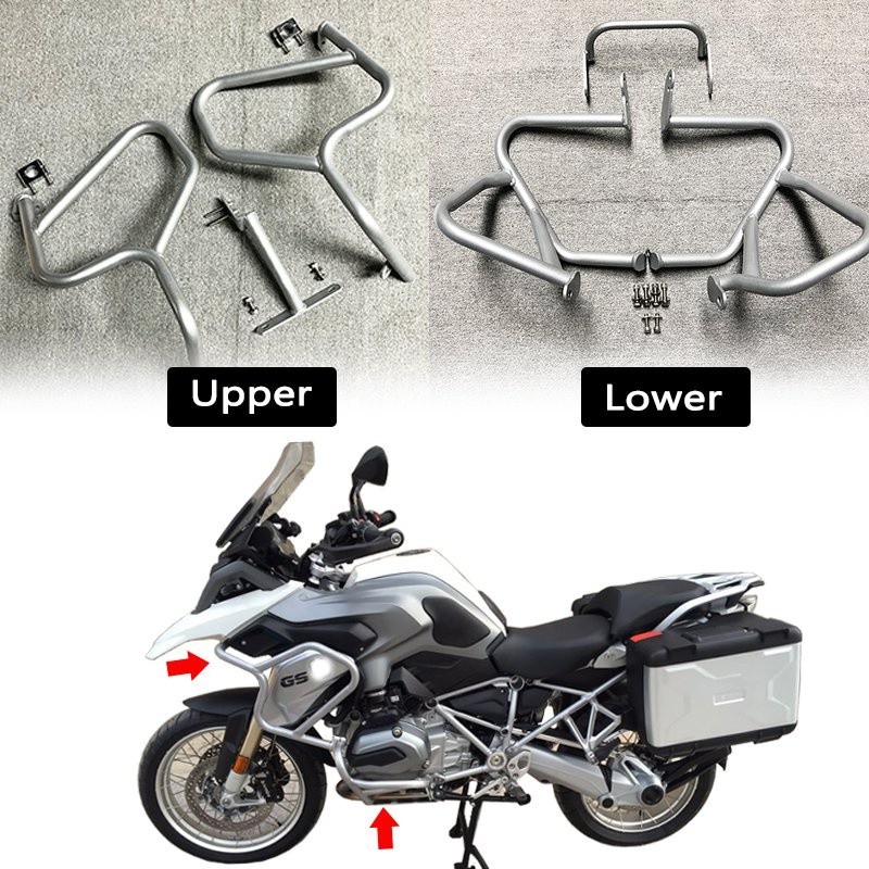 RQ+Motorcycle Upper&Lower Bumper Crash Bar Engine Guard Protector Fit ...