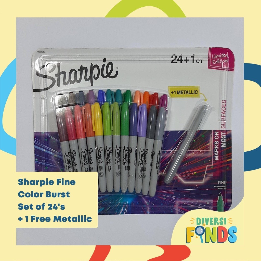 RQ+Sharpie Fine Color Burst Set of 24's +1 Free Metallic br%V | Shopee ...