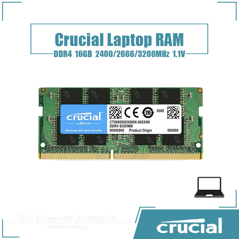 Crucial 16GB DDR4 2400MHz/2666MHz/3200MHz Laptop RAM 1.1V Extreme ...