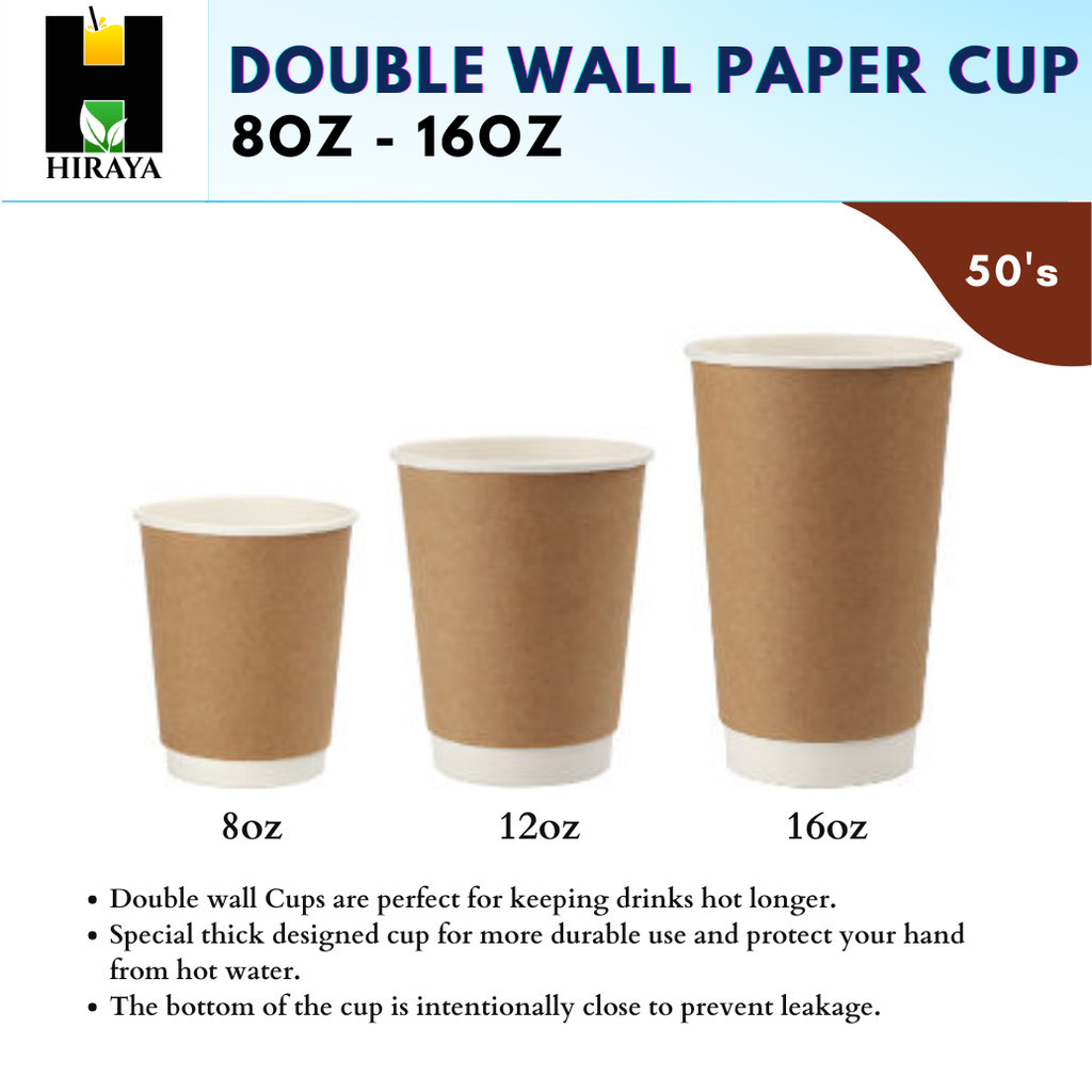 Double Wall Paper Cup [ kraft ]16oz/14oz/12oz/8oz / Thick Paper Cup ...