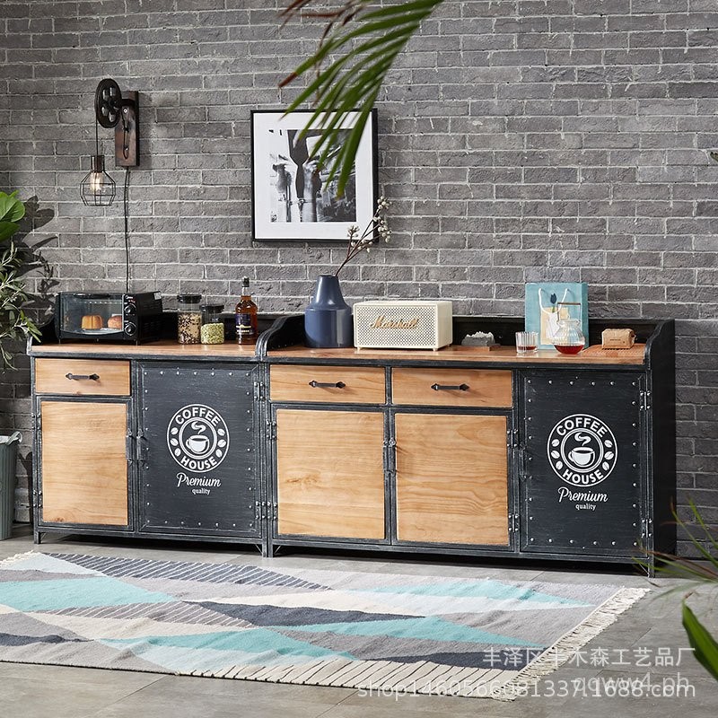 Solid Wood Iron Tea Table American Retro Bar Industrial Style Sideboard ...