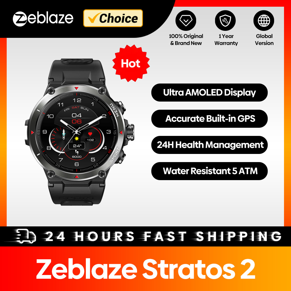 Zeblaze Stratos 2 GPS Smart Watch 1.3" AMOLED Display 24h Health