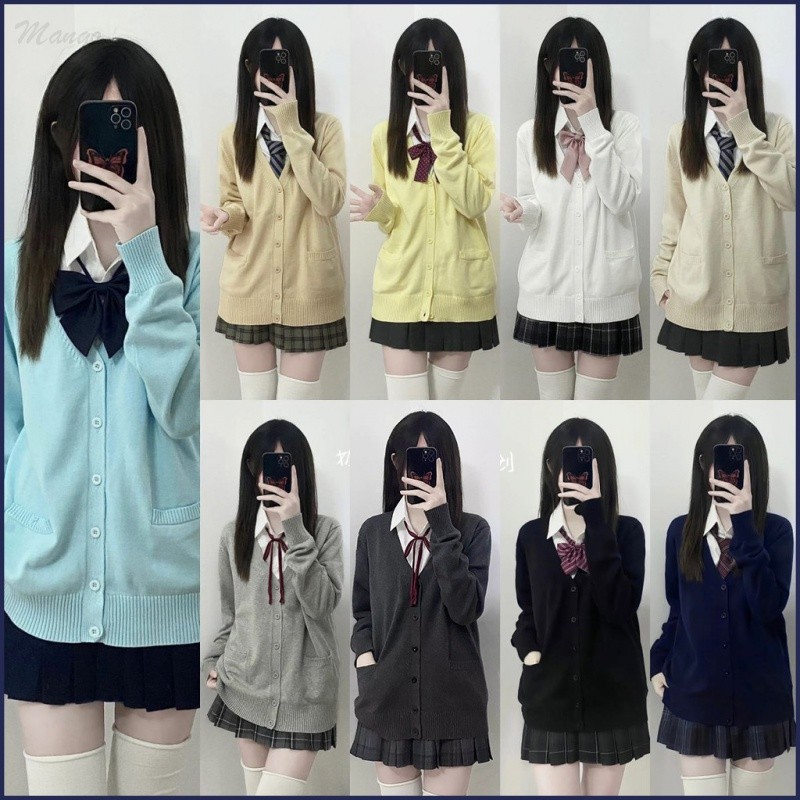 Knit Cardigan for JK Uniform Preppy Black/Gray V-neck Autumn Style