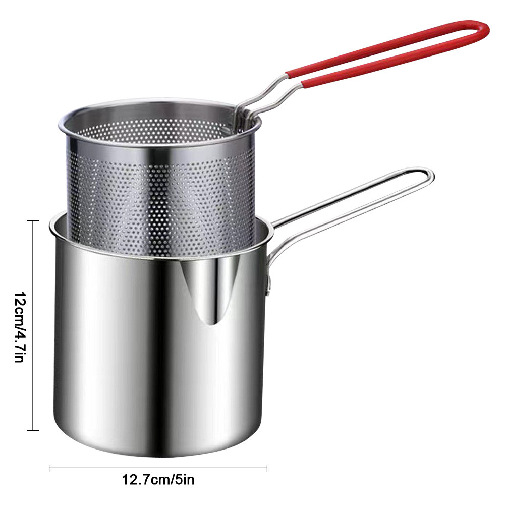 【EST】 Kitchen Fryer with Strainer Basket Stainless Steel Tempura