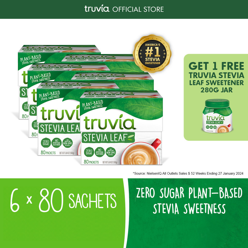 Truvia® Stevia Leaf Sweetener 6 Boxes x 80 Sachets (160g) Zero Calories ...