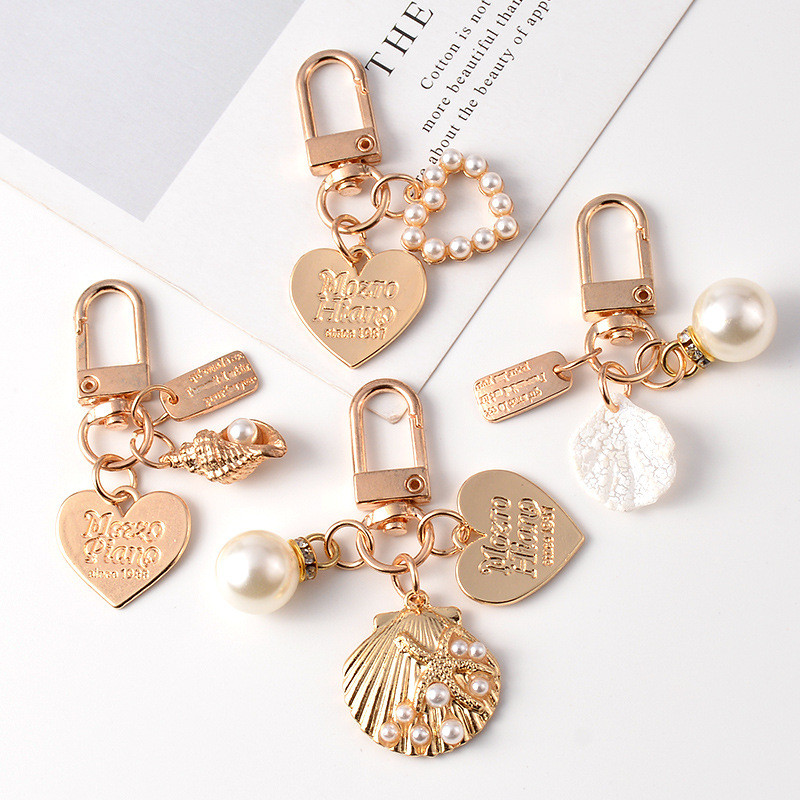 Cute Pearl Shell Keychain Pendant Ins Metal Ornament Little Creative ...