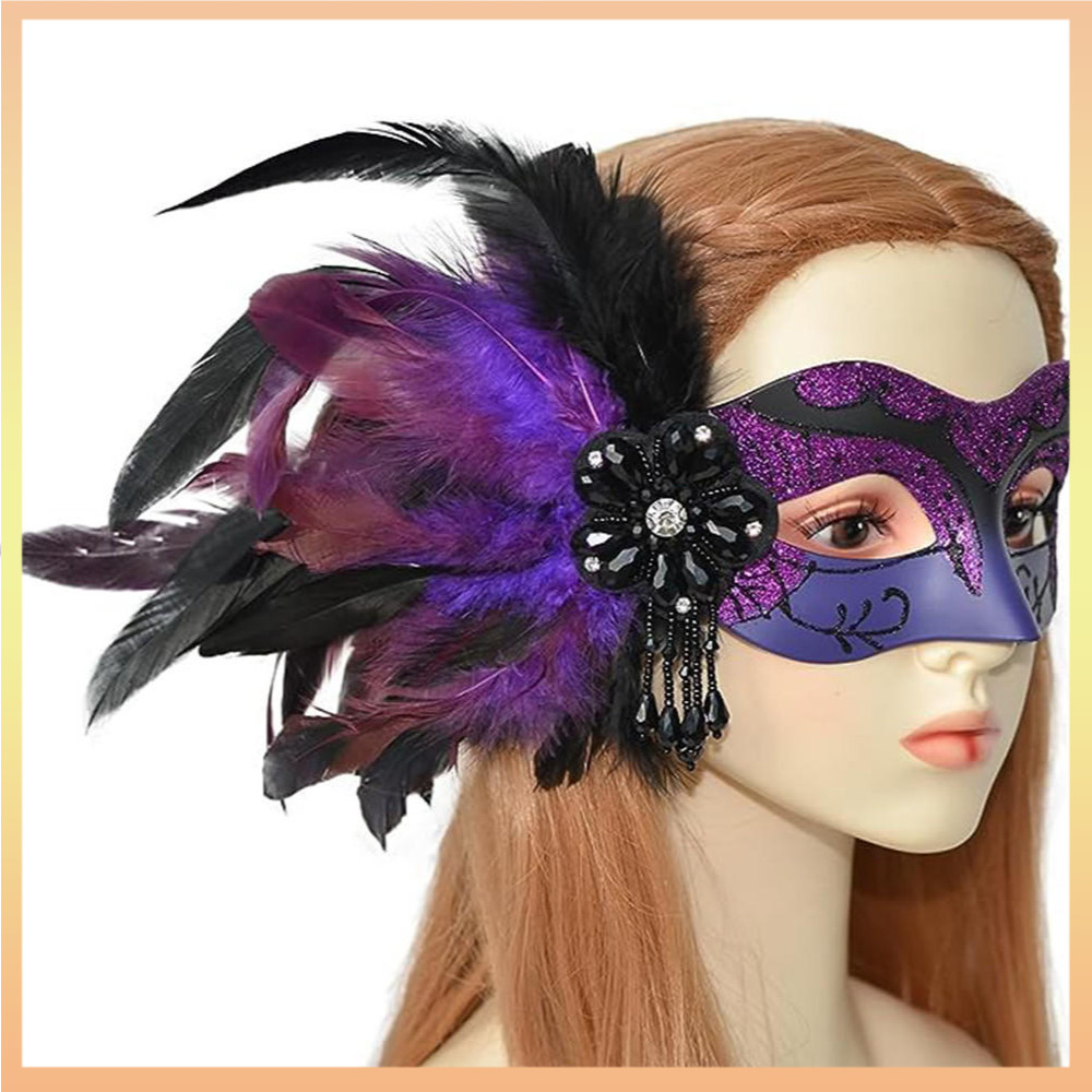 New Black Masquerade Masks For Women With Feathers - Womens Venetian ...