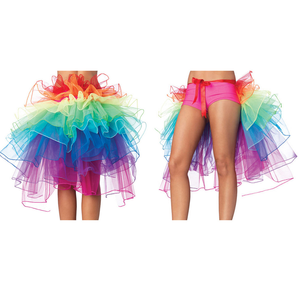 Rainbow Neon Tutu Skirt Rave Party Dance Half Bustle Burlesque Sexy ...