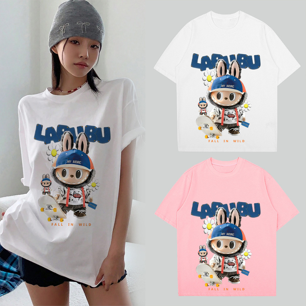 LABUBU Pop-Mart T-shirt 100% Cotton Short Sleeve Cute Cartoon labubu ...