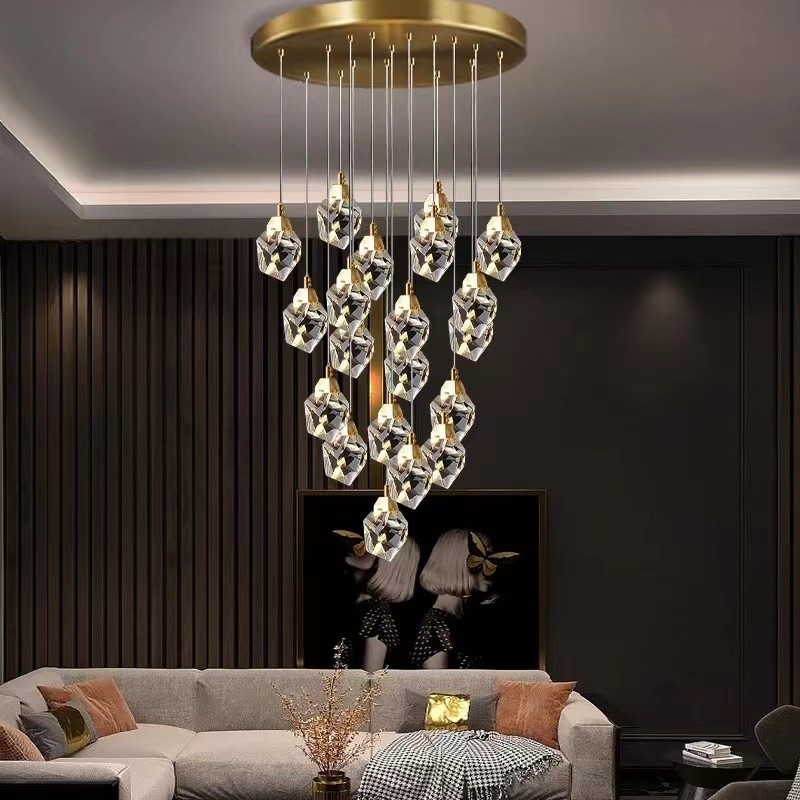 LED Crystal Hanging Lamp Simple Bar Counter Light Tricolor Chandelier ...