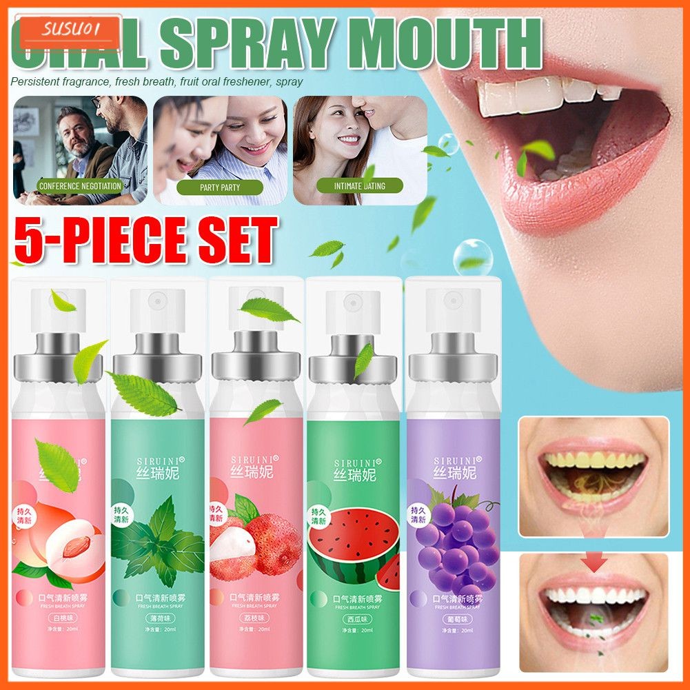 【5pcs】20ml Fresh Breath Mouth Spray Freshener 5 Kinds Of Fruit Flavor