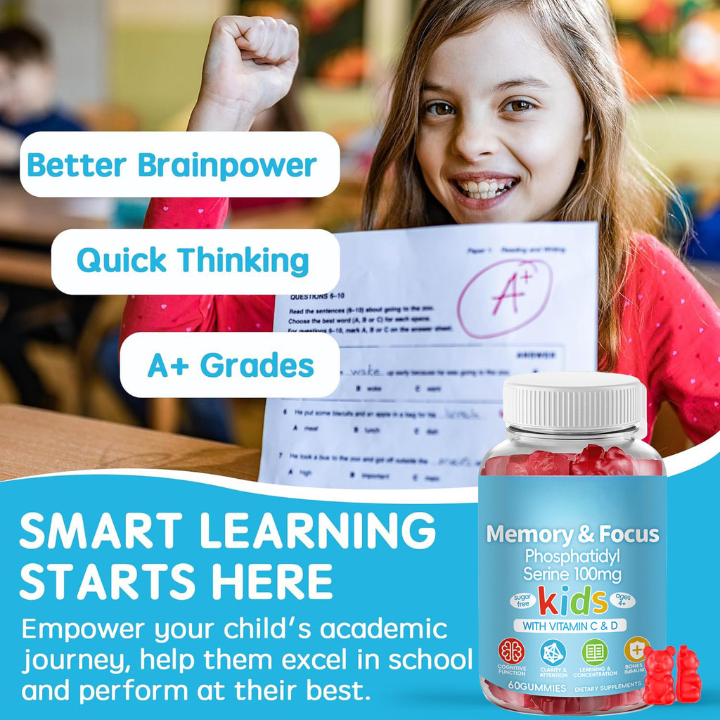 Phosphatidylserine Supplement 100mg, Focus Gummies for Kids Teens ...